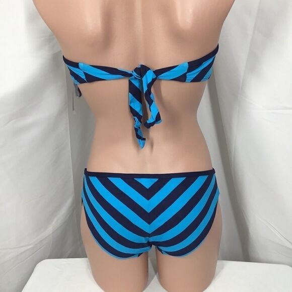 DKNY Striped Spliced Classic Bandeau Bikini Set D - Picture 3 of 7